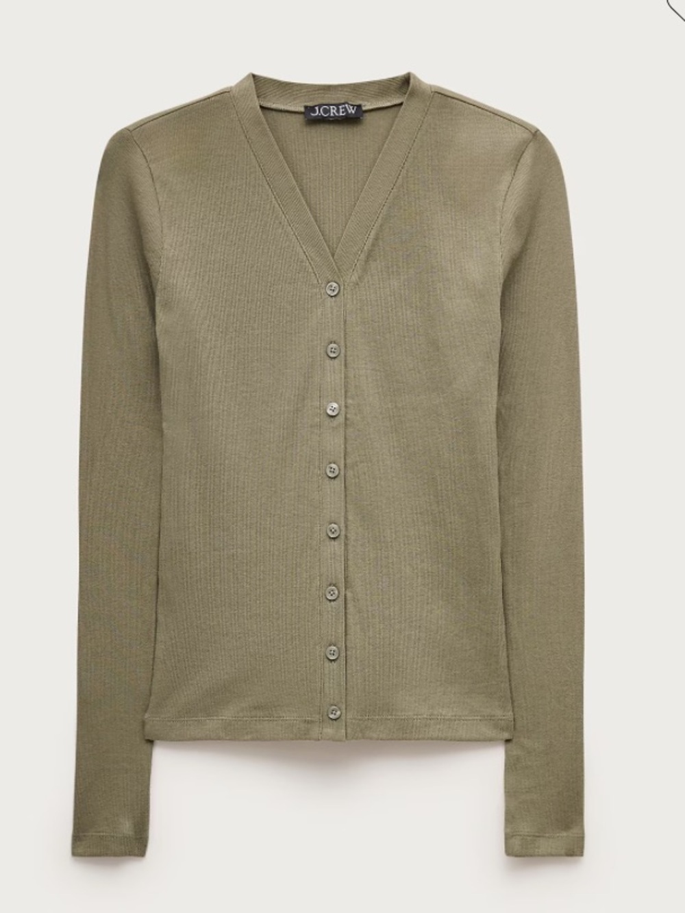 J. Crew Lightweight rib high V-neck cardigan top NWOT Olive